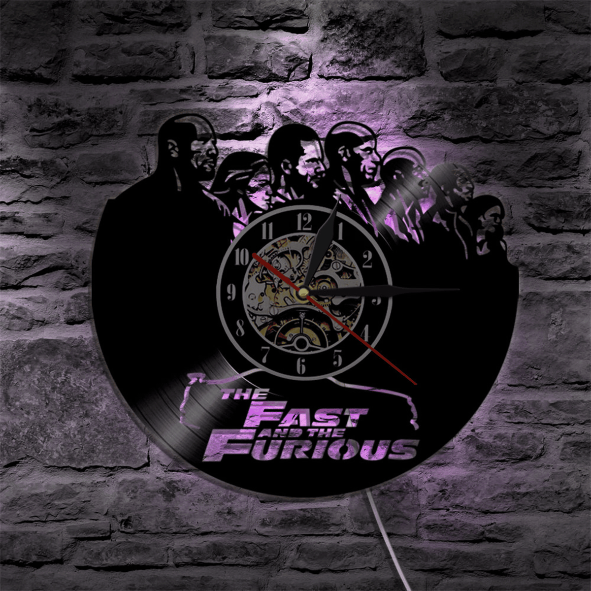 The Fast And The Furious Vinyl Record Clock With Bright Led Lights Room Decoration Unique Design Clock Birthday Gift Film Vinyl Record Clock