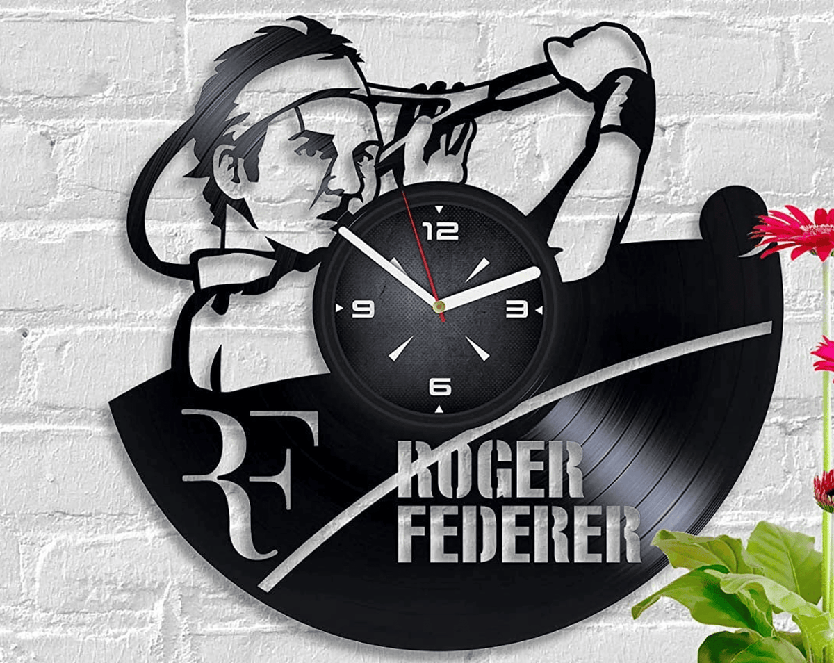 Roger Federer Art Vinyl Record Black Wall Clock Tennis Wall Art Sports Decor For Man Bedroom Tennis Coach Gift Housewarming Gift For Brother