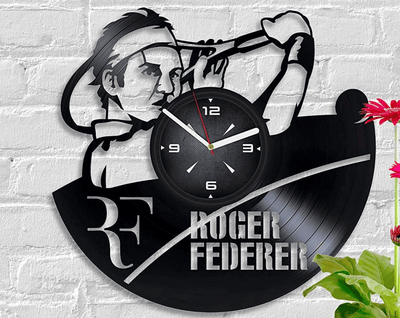 Roger Federer Art Vinyl Record Black Wall Clock Tennis Wall Art Sports Decor For Man Bedroom Tennis Coach Gift Housewarming Gift For Brother