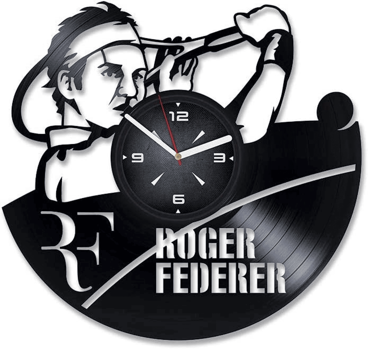 Roger Federer Art Vinyl Record Black Wall Clock Tennis Wall Art Sports Decor For Man Bedroom Tennis Coach Gift Housewarming Gift For Brother