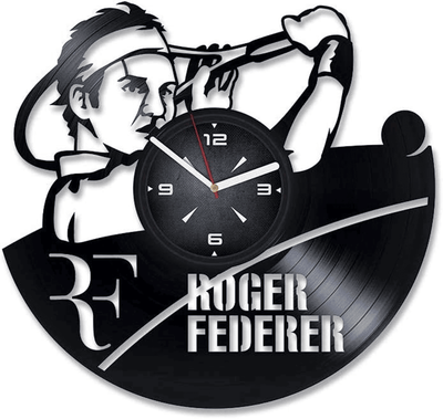 Roger Federer Art Vinyl Record Black Wall Clock Tennis Wall Art Sports Decor For Man Bedroom Tennis Coach Gift Housewarming Gift For Brother