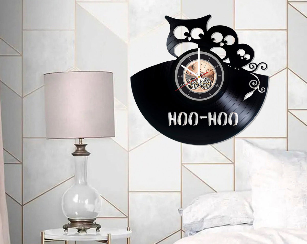 Kids Room Wall D���������cor, Made From Real Vinyl Record, Wall Clock , Owls Art Work Clock, Birthday Gift Idea For Pets Birds Cartoon Lovers