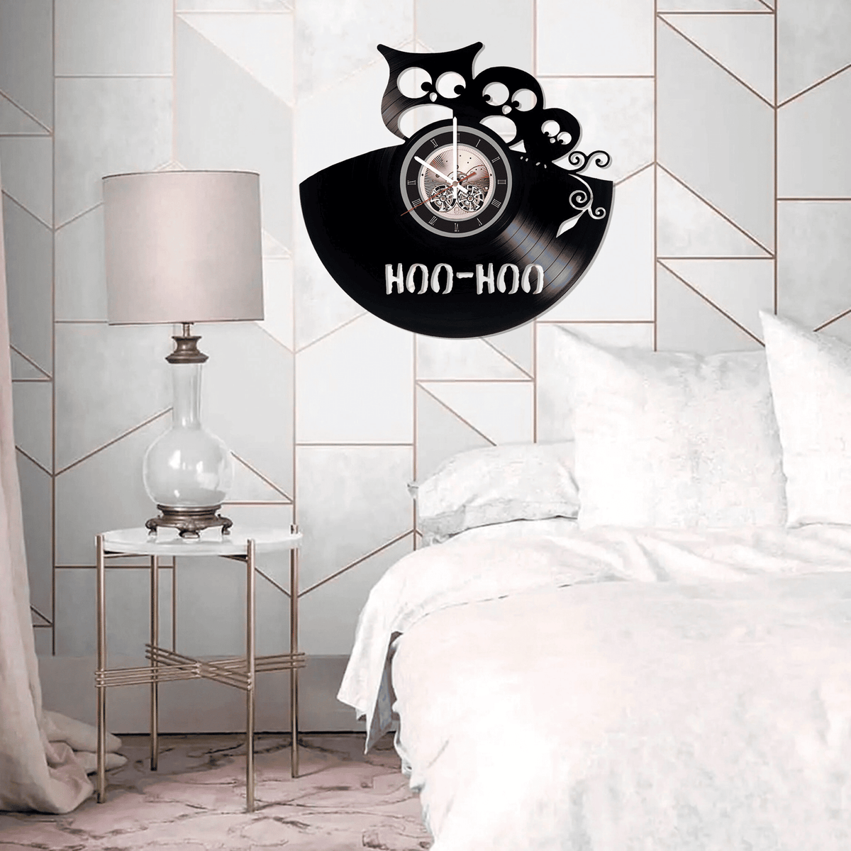 Kids Room Wall D���������cor, Made From Real Vinyl Record, Wall Clock , Owls Art Work Clock, Birthday Gift Idea For Pets Birds Cartoon Lovers