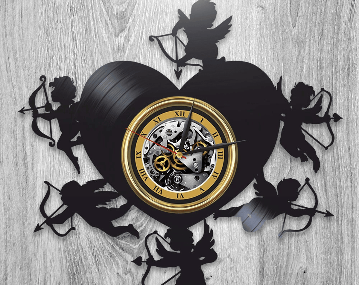 Cupids Vinyl Record Love Wall Clock Romantic Decor For Home Cupid Wall Art I Love You Gift To Wife Anniversary Gifts For Him