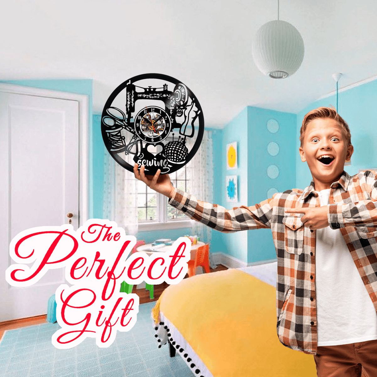 Sewing Machine Vinyl Record Wall Clock Gifts For Him Her Kids Decor For Home Bedroom Bathroom Kitchen Surprise Ideas For Best Friends