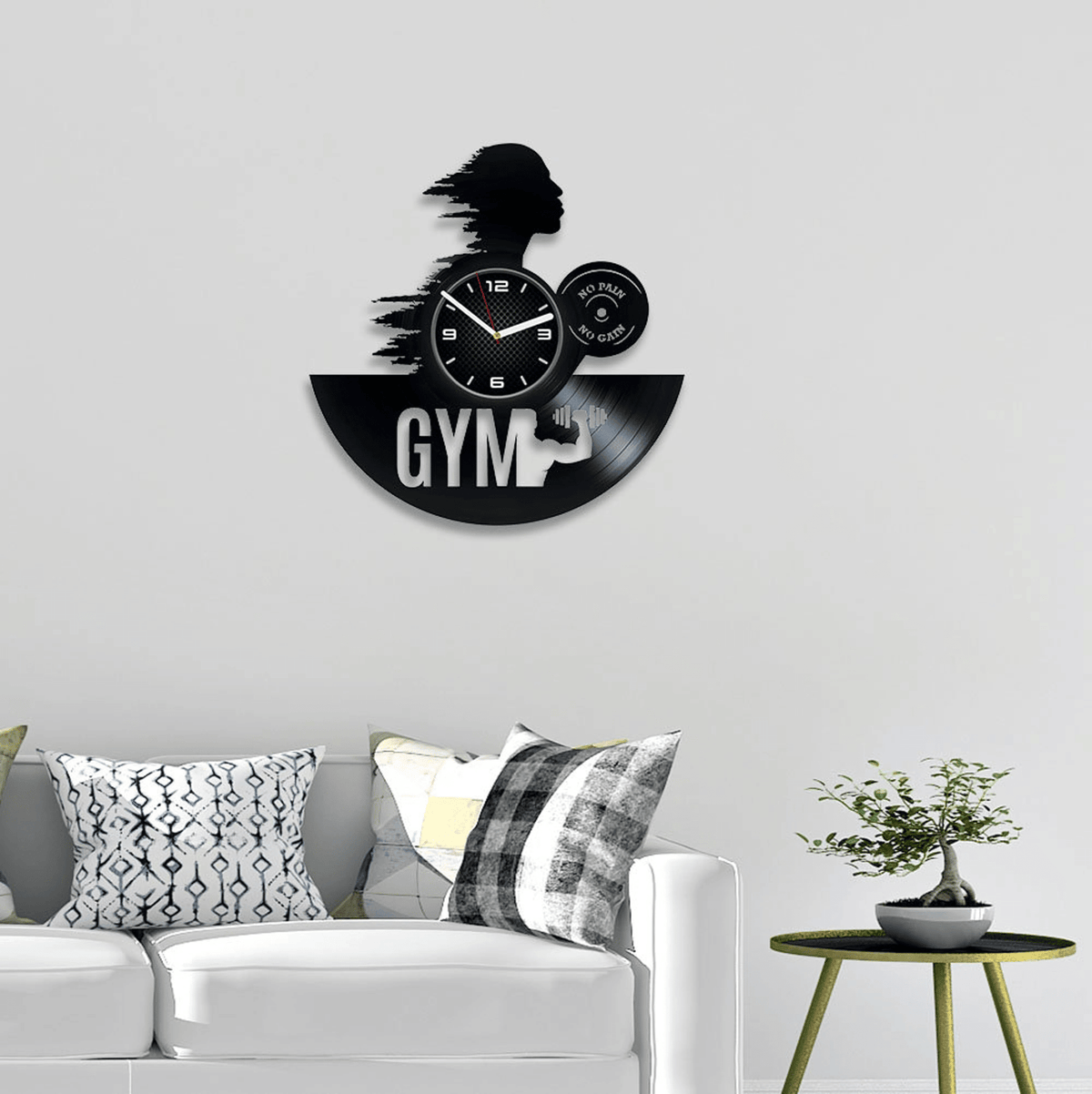 Gym Sport Vinyl Record Wall Clock Unique Decor For Bedroom Wedding Gift For Groom Vintage Large Wall Art