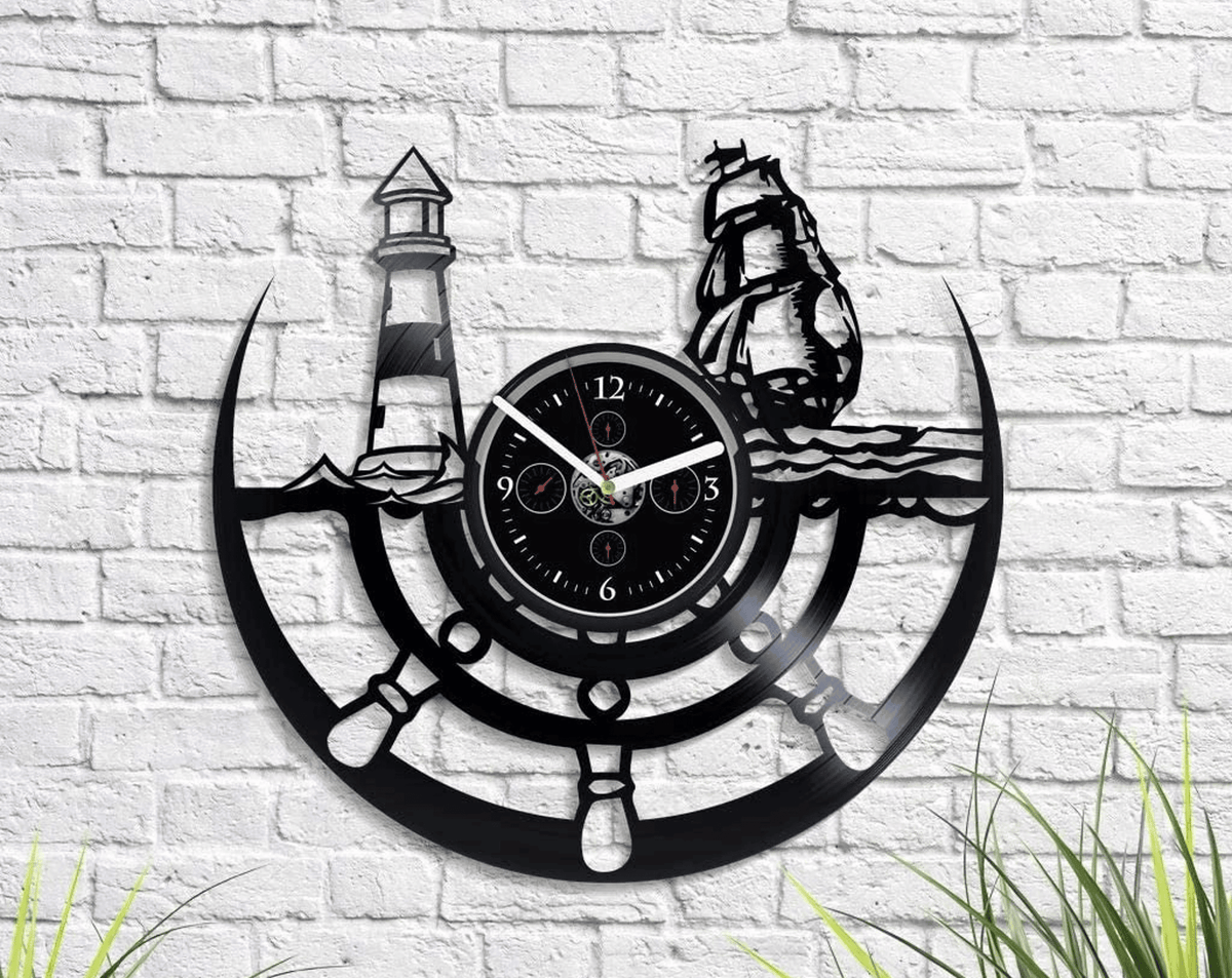 Lighthouse Vinyl Record Clock Vintage Wall Art Decor For Kids Room Xmas Gift For Boy