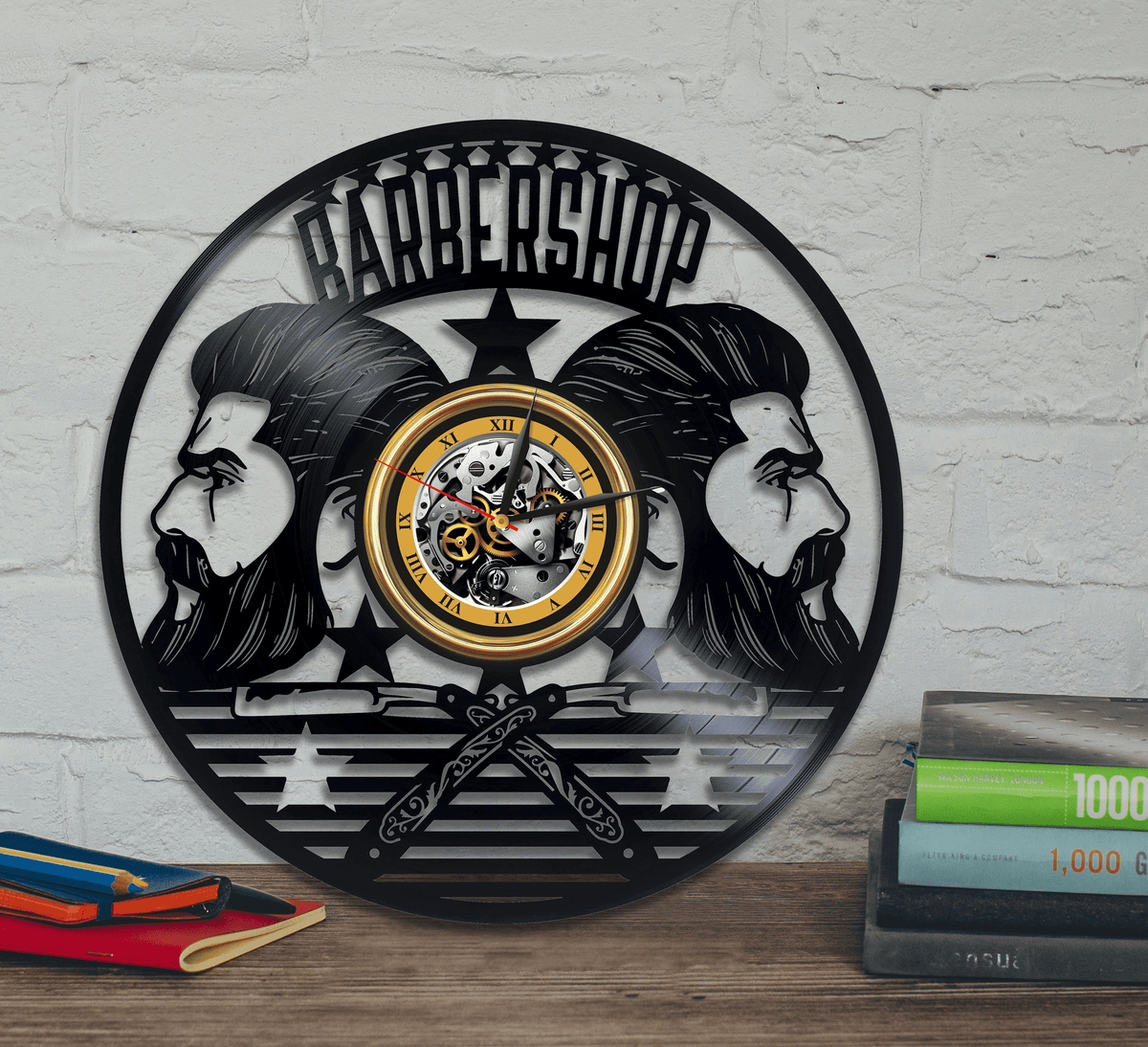 Barbershop Vinyl Record Round Clock Old School Wall Art Original Decor Barbershop Art Birthday Gift For Man