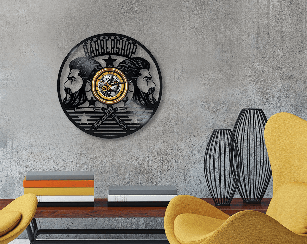 Barbershop Vinyl Record Round Clock Old School Wall Art Original Decor Barbershop Art Birthday Gift For Man