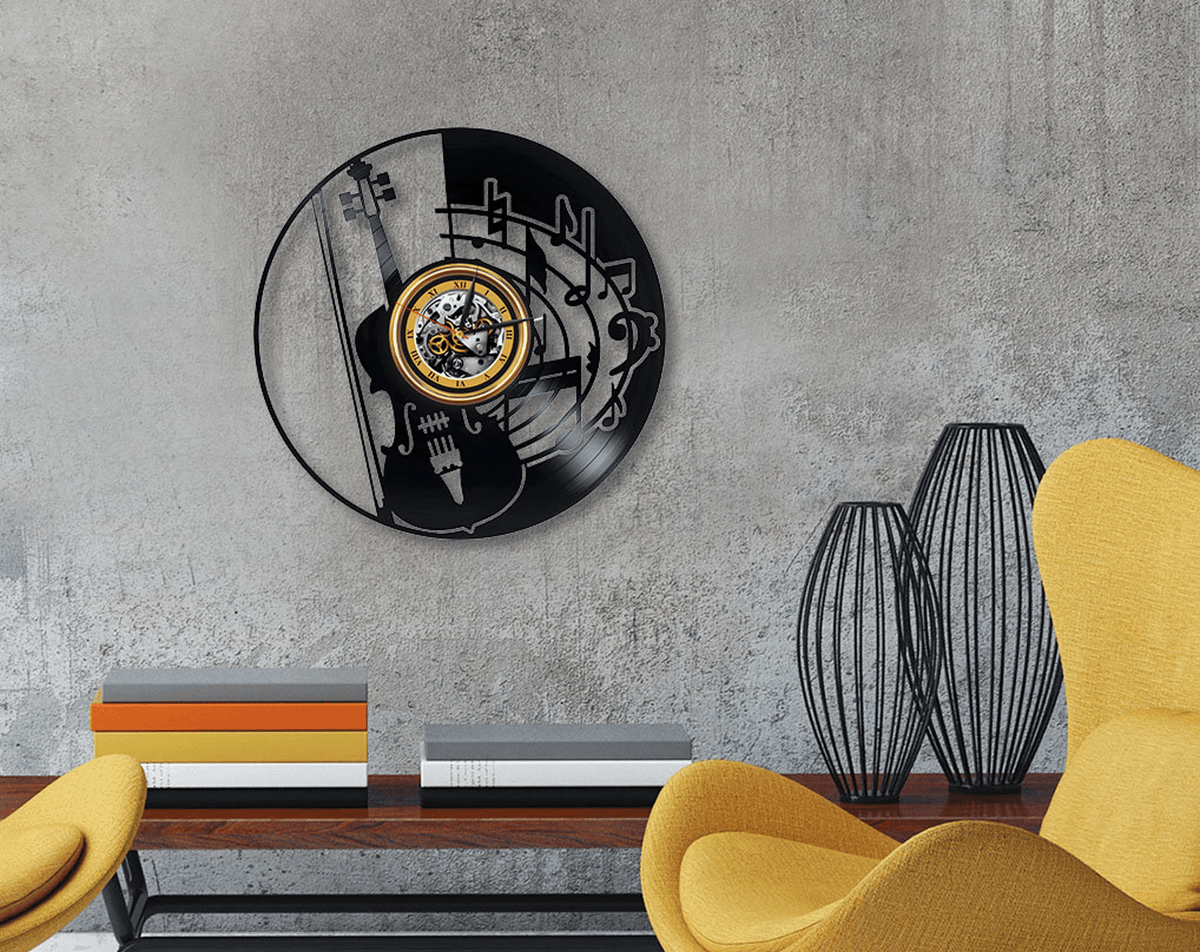 Violin Modern Vinyl Record Clock Wall Art For Music Lover Laser Cut Decor Idea Original Gift For Music Teacher