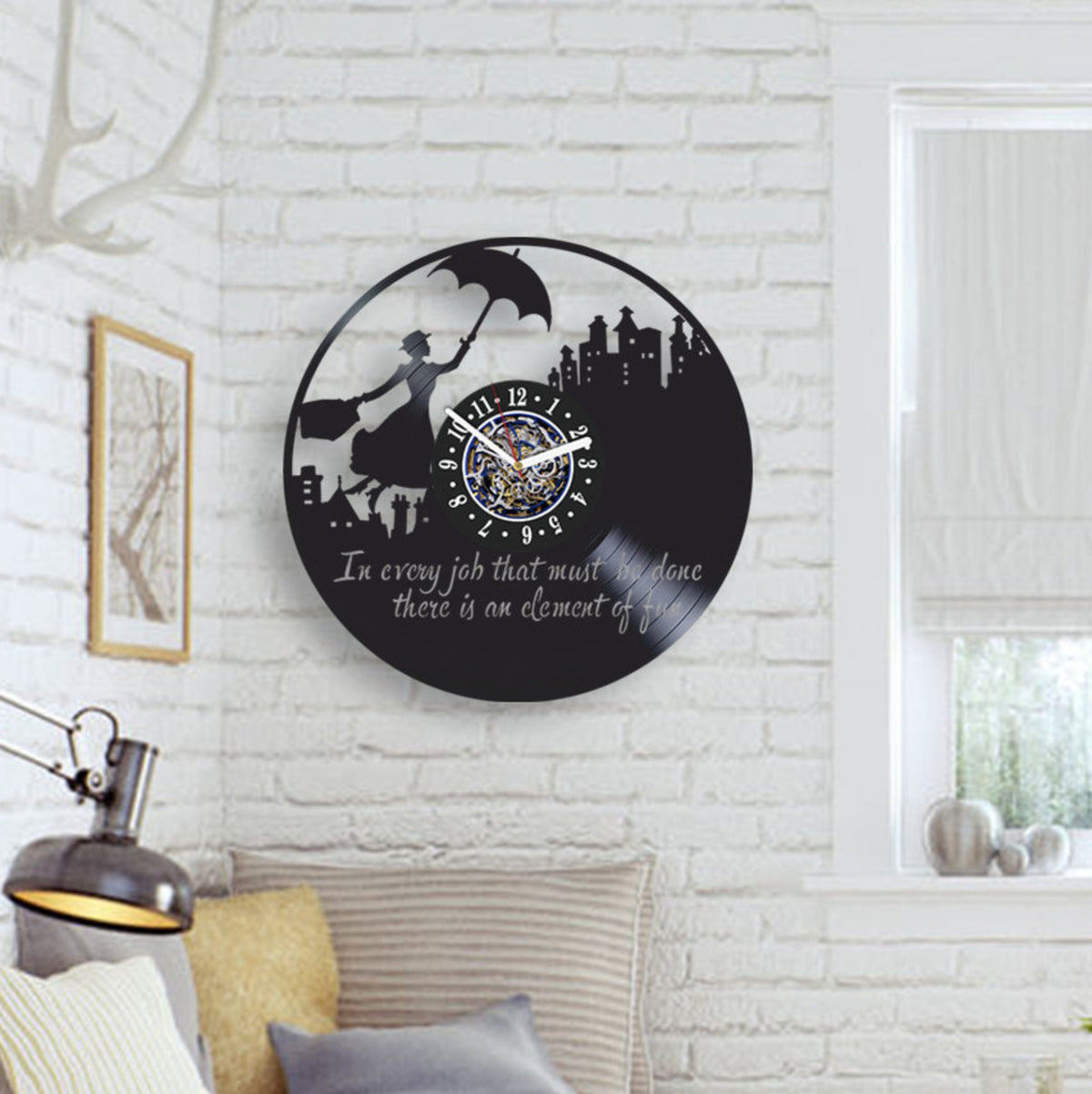 Mary Poppins Vinyl Record Round Wall Clock Movie Room Decor Vintage Wall Decor For Playroom Mary Poppins Wall Art New Year Gift For Kids