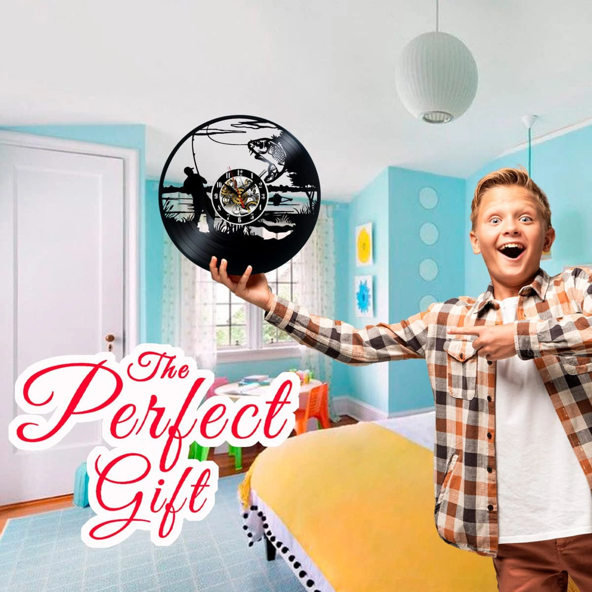 Fisherman Vinyl Record Wall Clock Gifts For Him Her Kids Decor For Home Bedroom Bathroom Kitchen Art Surprise Ideas Friends