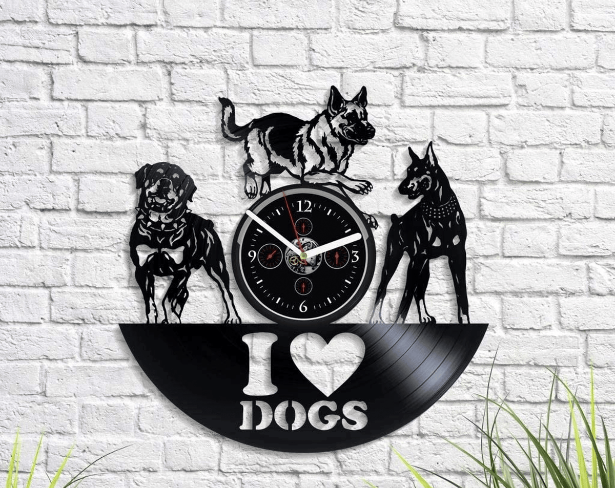 I Love Dogs Vinyl Record Clock Modern Bedroom Art Unique Wall Decor Idea Valentine's Day Gift For Him