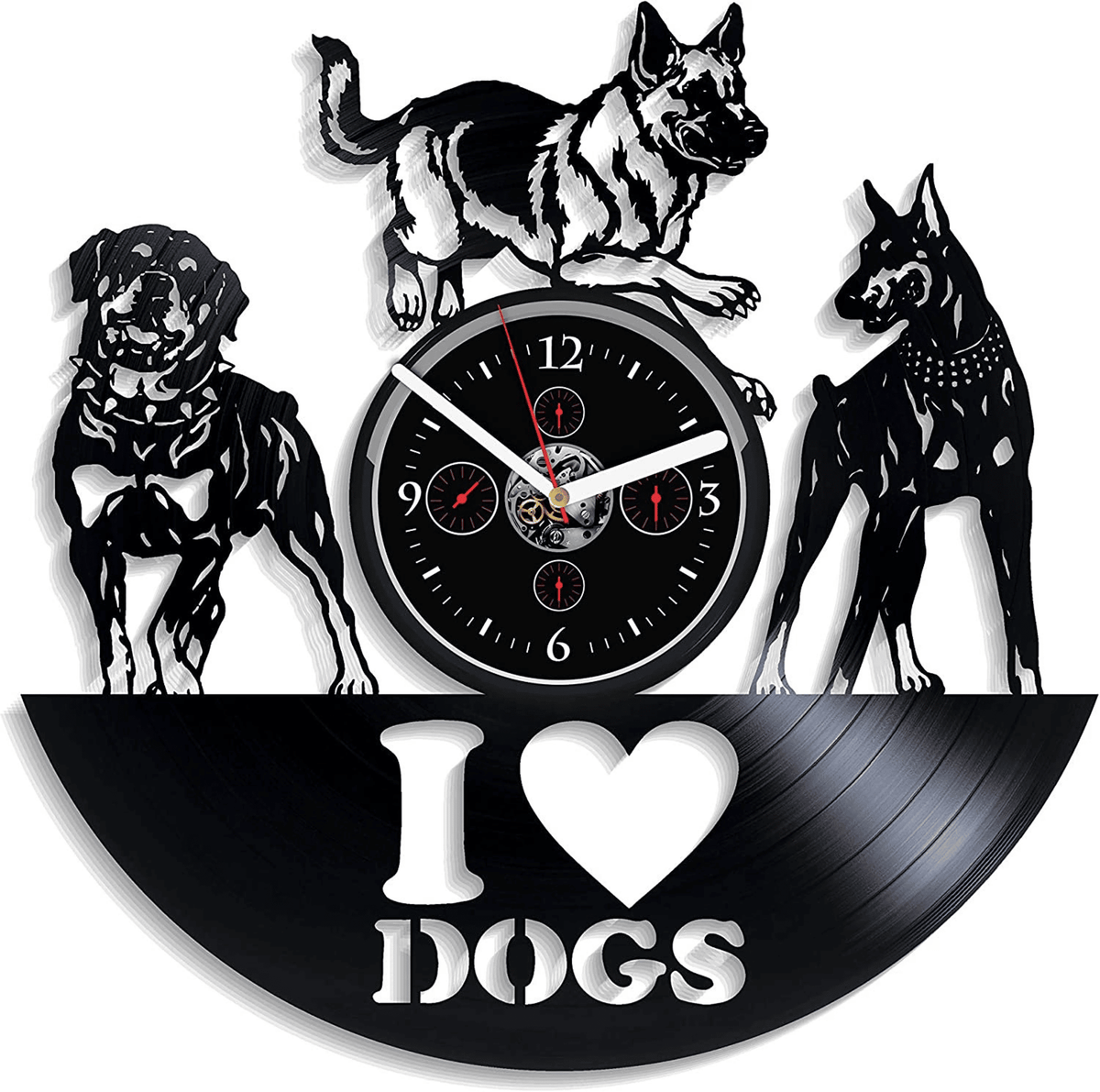 I Love Dogs Vinyl Record Clock Modern Bedroom Art Unique Wall Decor Idea Valentine's Day Gift For Him