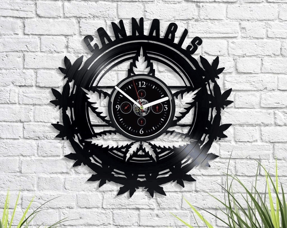 Cannabis Vinyl Record Clock Vintage Wall Art Decor For Office Xmas Gift For Coworker