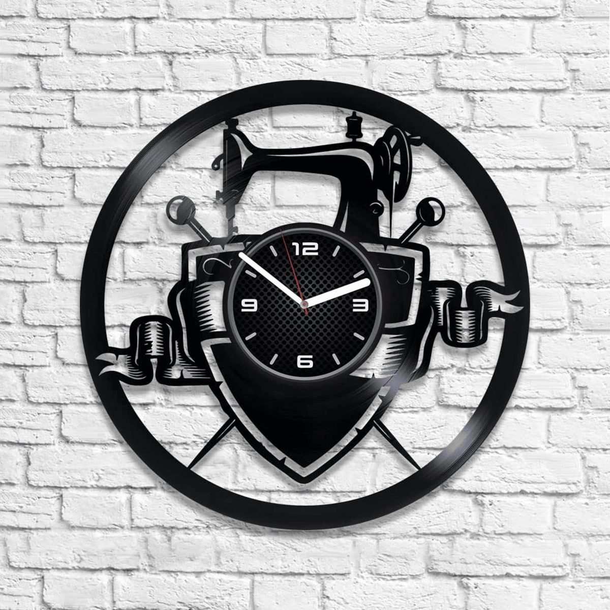 Sewing Machine Vinyl Record Wall Clock Sewing Wall Art Retro Decor For Home Office Birthday Gift For Woman