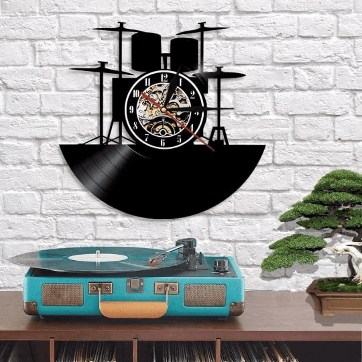 Drum Vinyl Record Wall Clock, Modern Decor For Music Teacher, Unique Wall Art, New Year's Gift Idea For Music Lovers