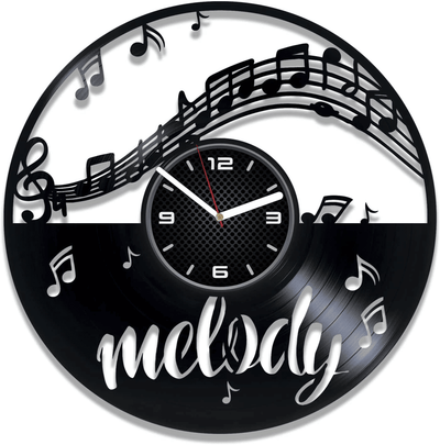 Melody Vinyl Record Black Wall Clock Music Room Decor Music Lover Gift Original Home Decor Birthday Gifts For Her