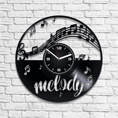 Melody Vinyl Record Black Wall Clock Music Room Decor Music Lover Gift Original Home Decor Birthday Gifts For Her