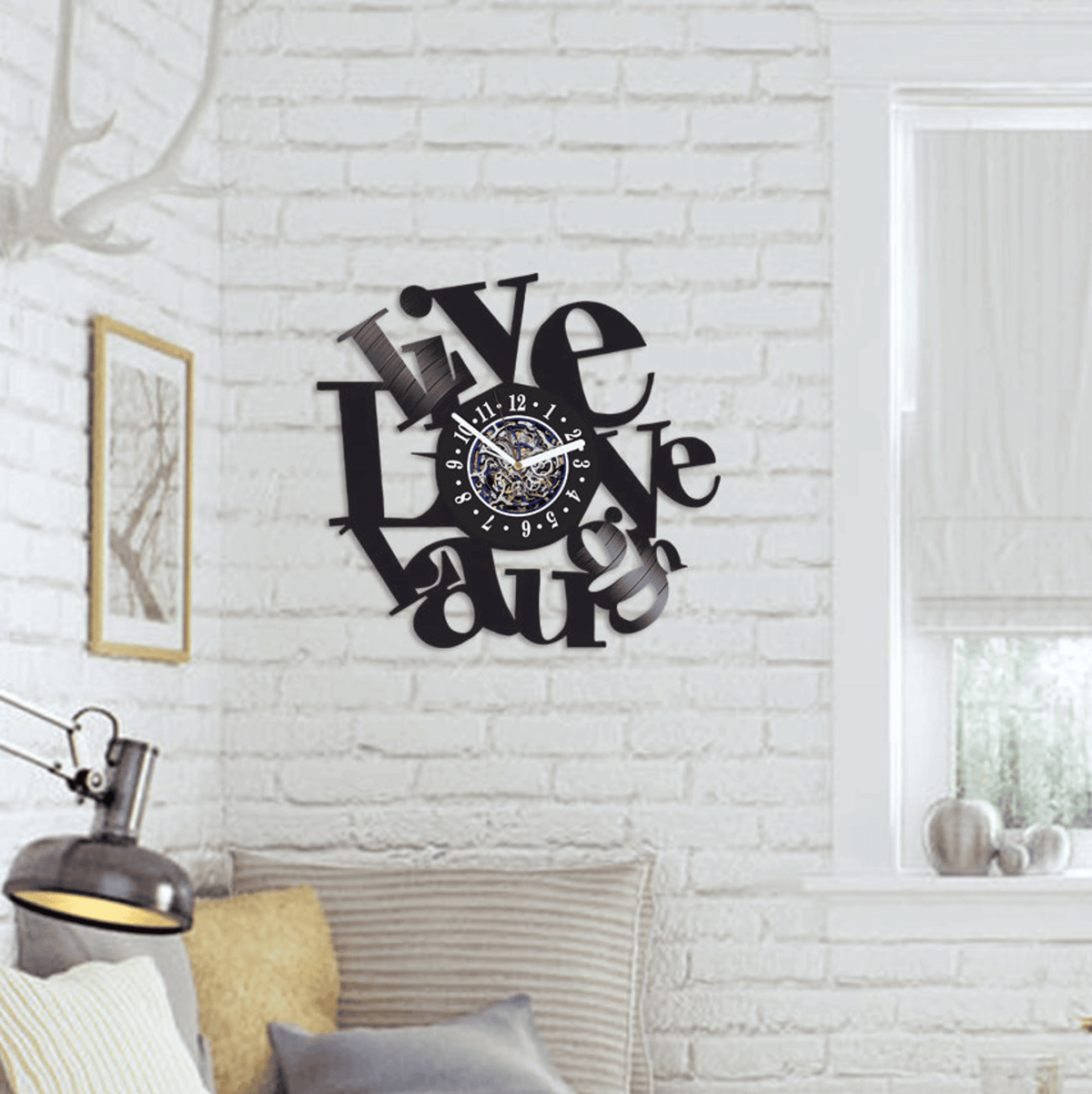 Live Love Laugh Vinyl Record Clock, Funny Quotes Wall Art, Decor For Bedroom, Vintage Wall Hanging Clock, Secret Santa Gift For Coworker