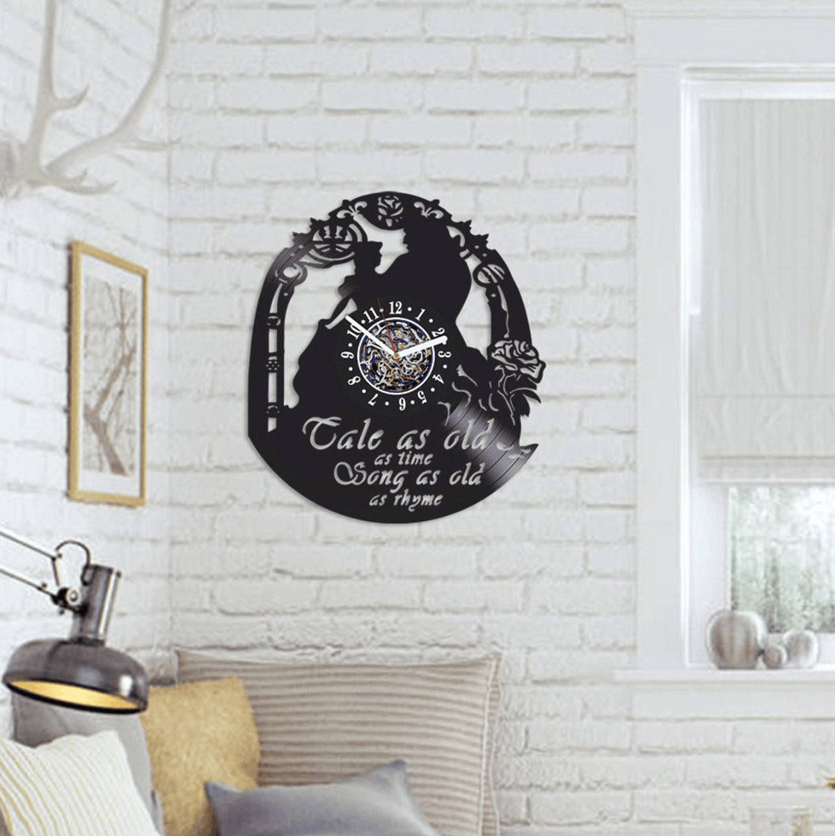 Beauty And The Beast Vinyl Record Large Wall Clock Creative Decor For Girls Bedroom Artwork For Girls Room First Home Gift For Sister