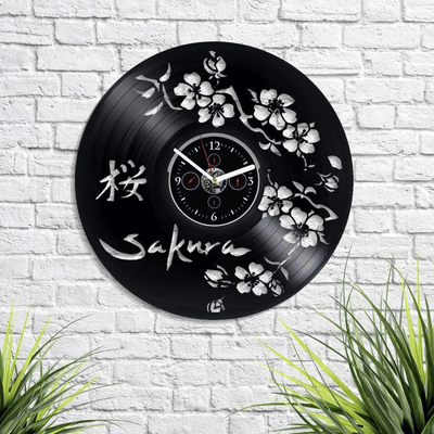 Sakura Vinyl Record Wall Clock Flowers Wall Decor Cute Decor For Room Wedding Gift For Couple Asian Wall Art Gift For Girlfriend