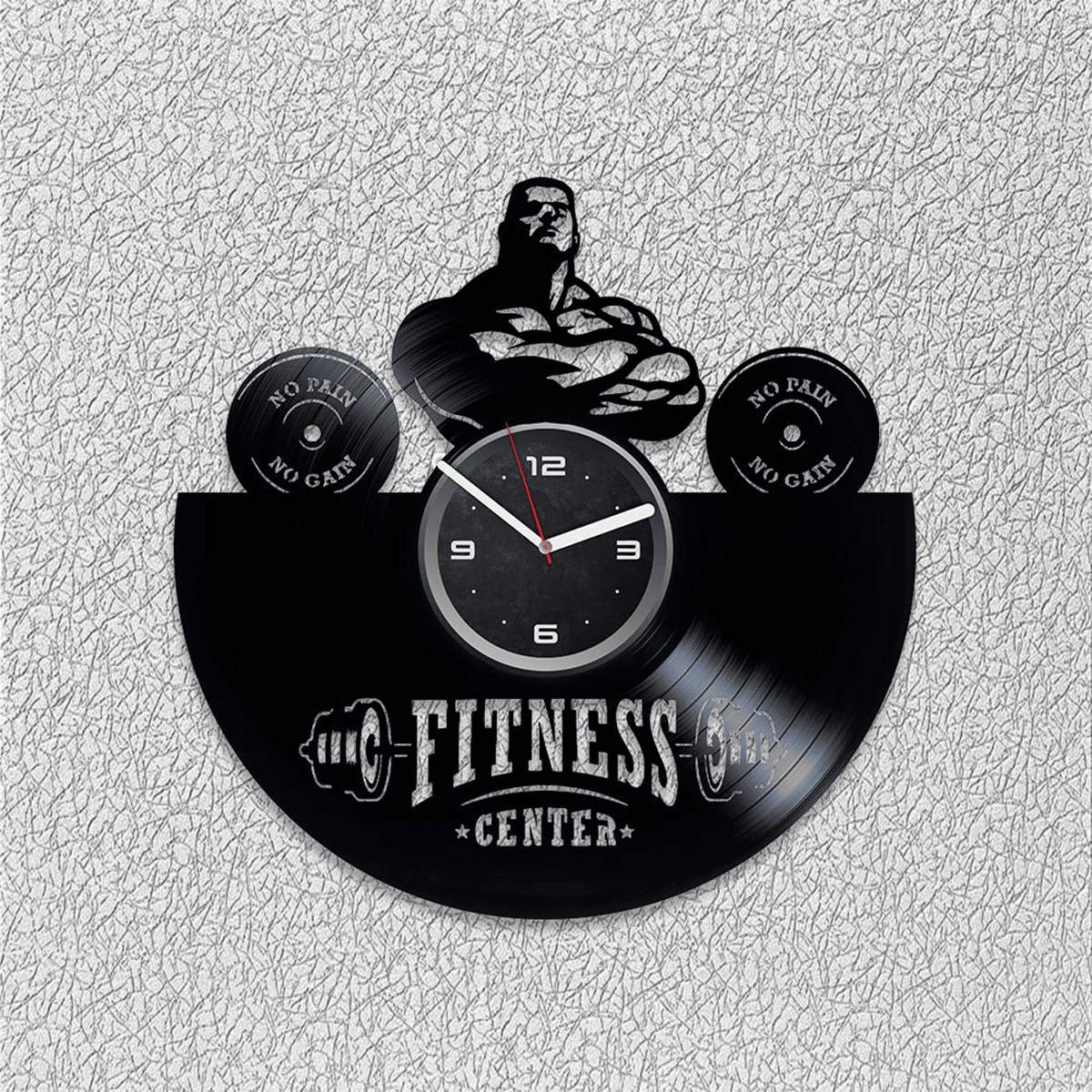 Fitness Center Vinyl Record Handmade Wall Clock Modern Gym Decor Sports Wall Art Fitness Logo Design Anniversary Gift For Husband