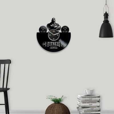 Fitness Center Vinyl Record Handmade Wall Clock Modern Gym Decor Sports Wall Art Fitness Logo Design Anniversary Gift For Husband