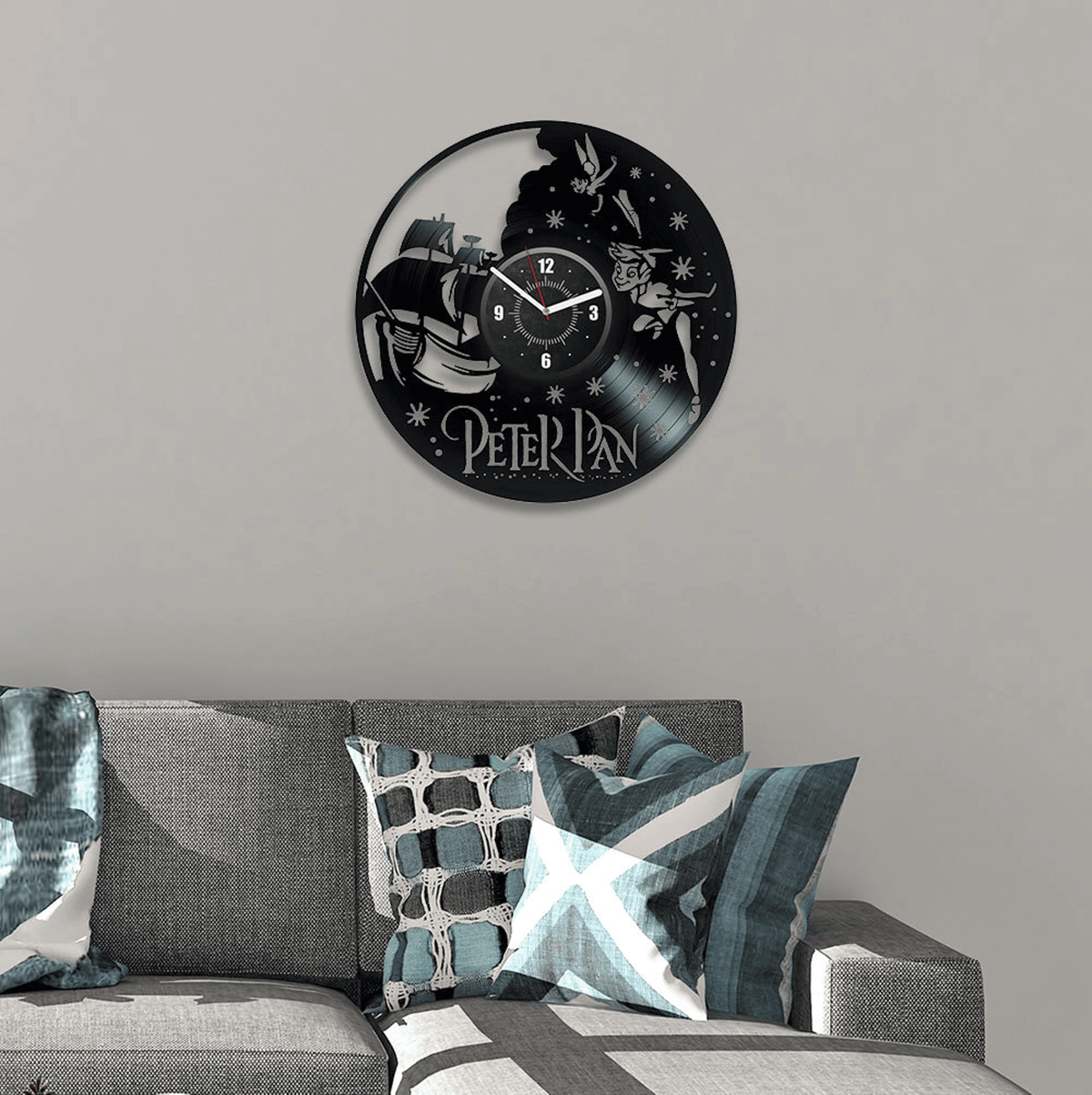 Peter Pan Vinyl Record Wall Clock Neverland Wall Art Boys Room Wall Decor Unique Cartoon Artwork New Home Gift For Kids