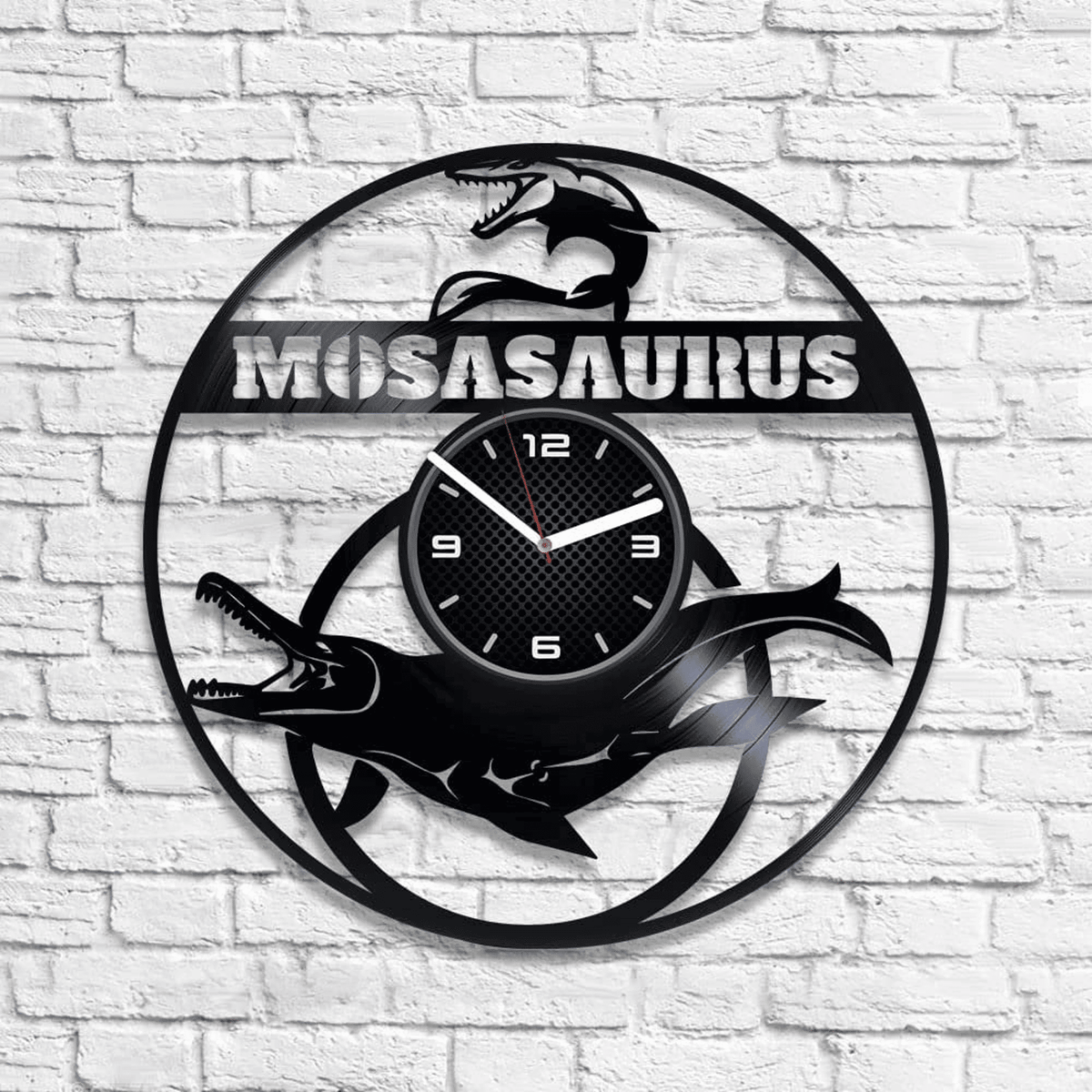 Mosasaurus Vinyl Record Wall Clock Dinosaur Room Decor For Boys Original Wall Art Gift For Teacher Birthday Gift For Him