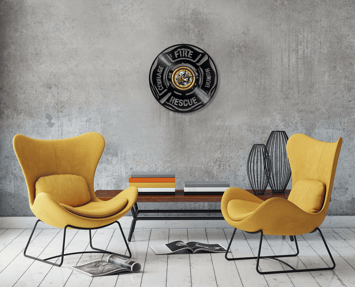 Fire Department Logo Vintage Wall D���������cor Unique Vinyl Record Clock Original Office Art Birthday Gift Idea For Firefighter