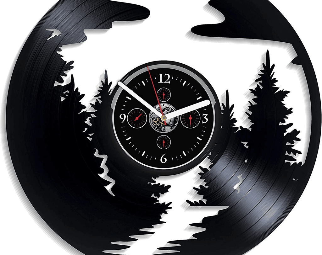 Nature Vinyl Record Wall Clock Creative House Decor For Living Room Forest Art River Decor Wedding Gift For Couple Nature Lover Gift