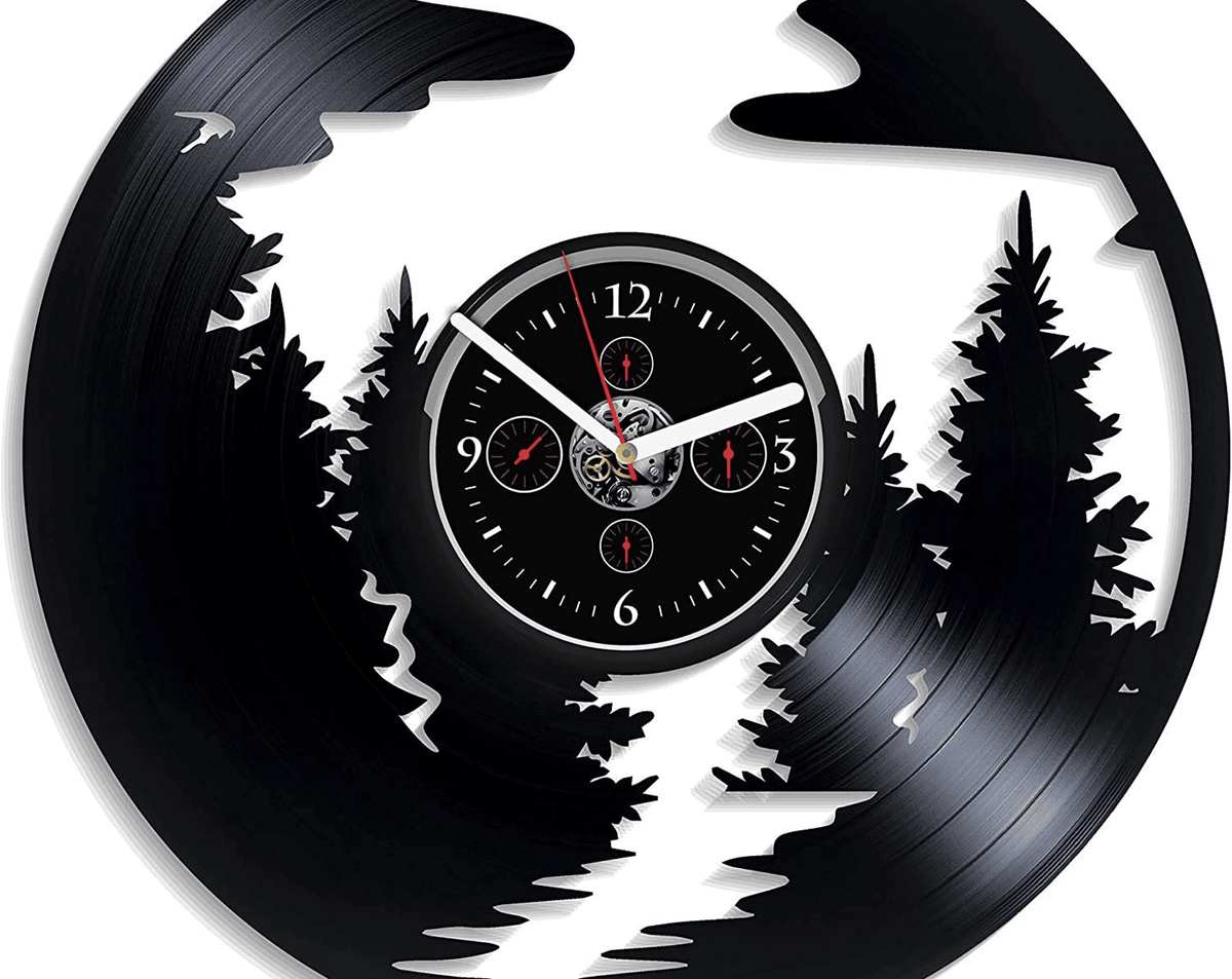 Nature Vinyl Record Wall Clock Creative House Decor For Living Room Forest Art River Decor Wedding Gift For Couple Nature Lover Gift