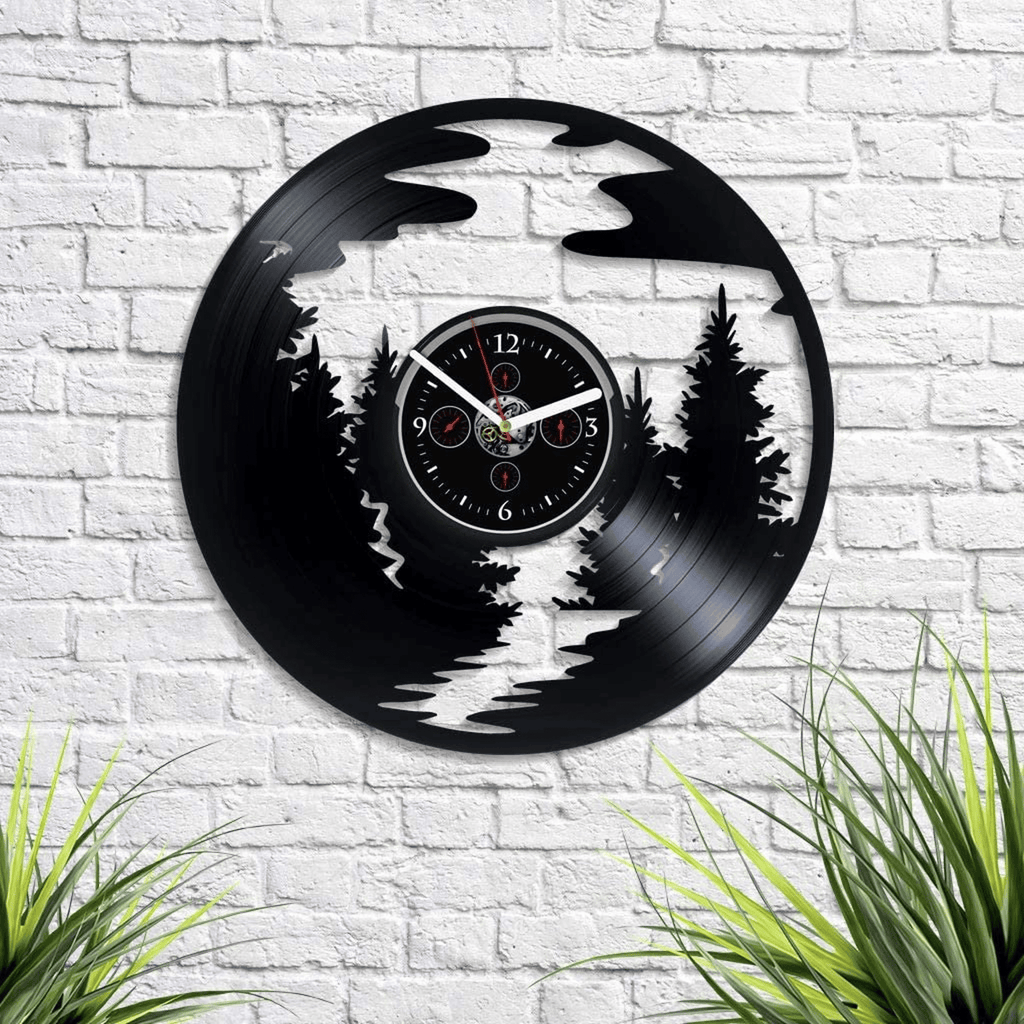 Nature Vinyl Record Wall Clock Creative House Decor For Living Room Forest Art River Decor Wedding Gift For Couple Nature Lover Gift