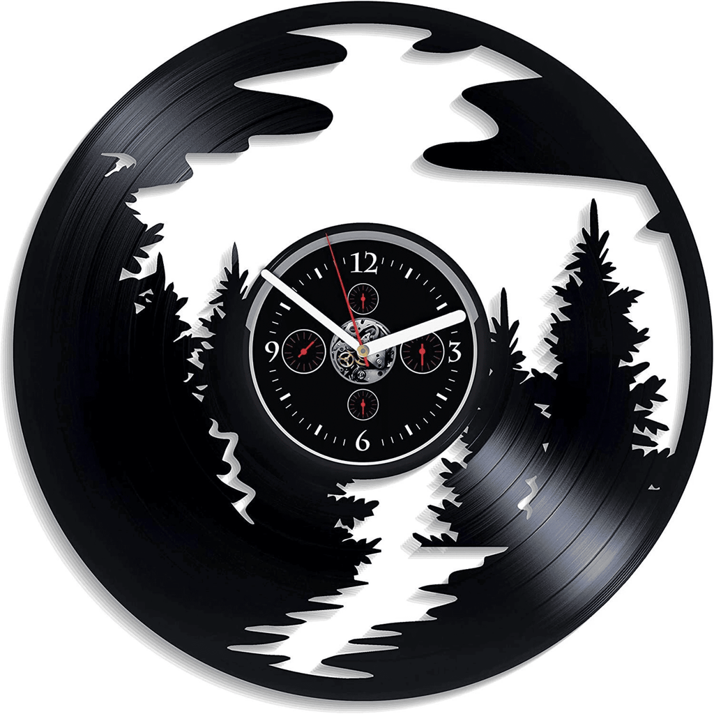 Nature Vinyl Record Wall Clock Creative House Decor For Living Room Forest Art River Decor Wedding Gift For Couple Nature Lover Gift