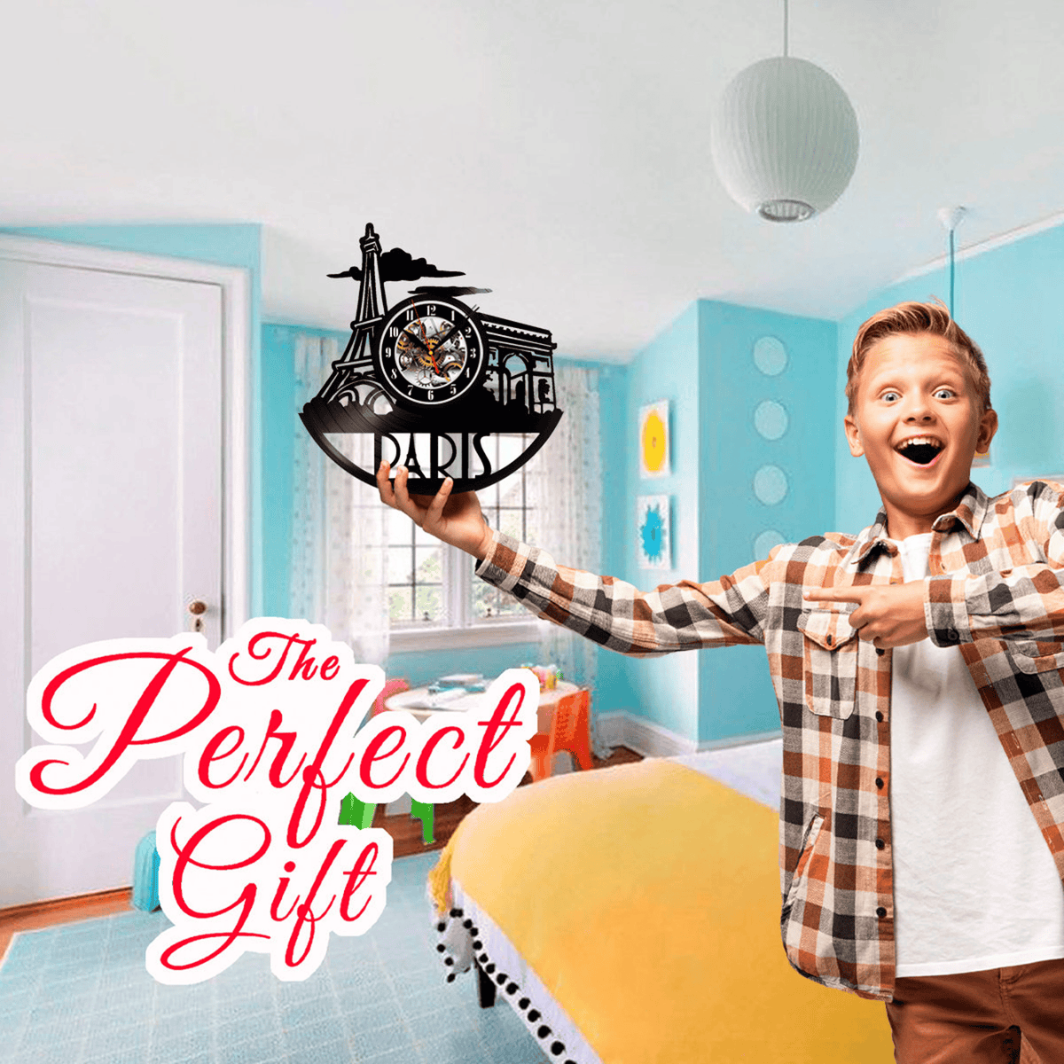 Paris City Vinyl Record Wall Clock Gifts For Him Her Kids Decor For Home Bedroom Bathroom Kitchen Art Surprise Ideas For Best Friends