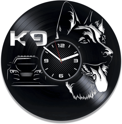 Police Dog Vinyl Record Large Clock Modern Decor For Police Officer Birthday Gift Idea For Dog Trainer German Shepherd Wall Art