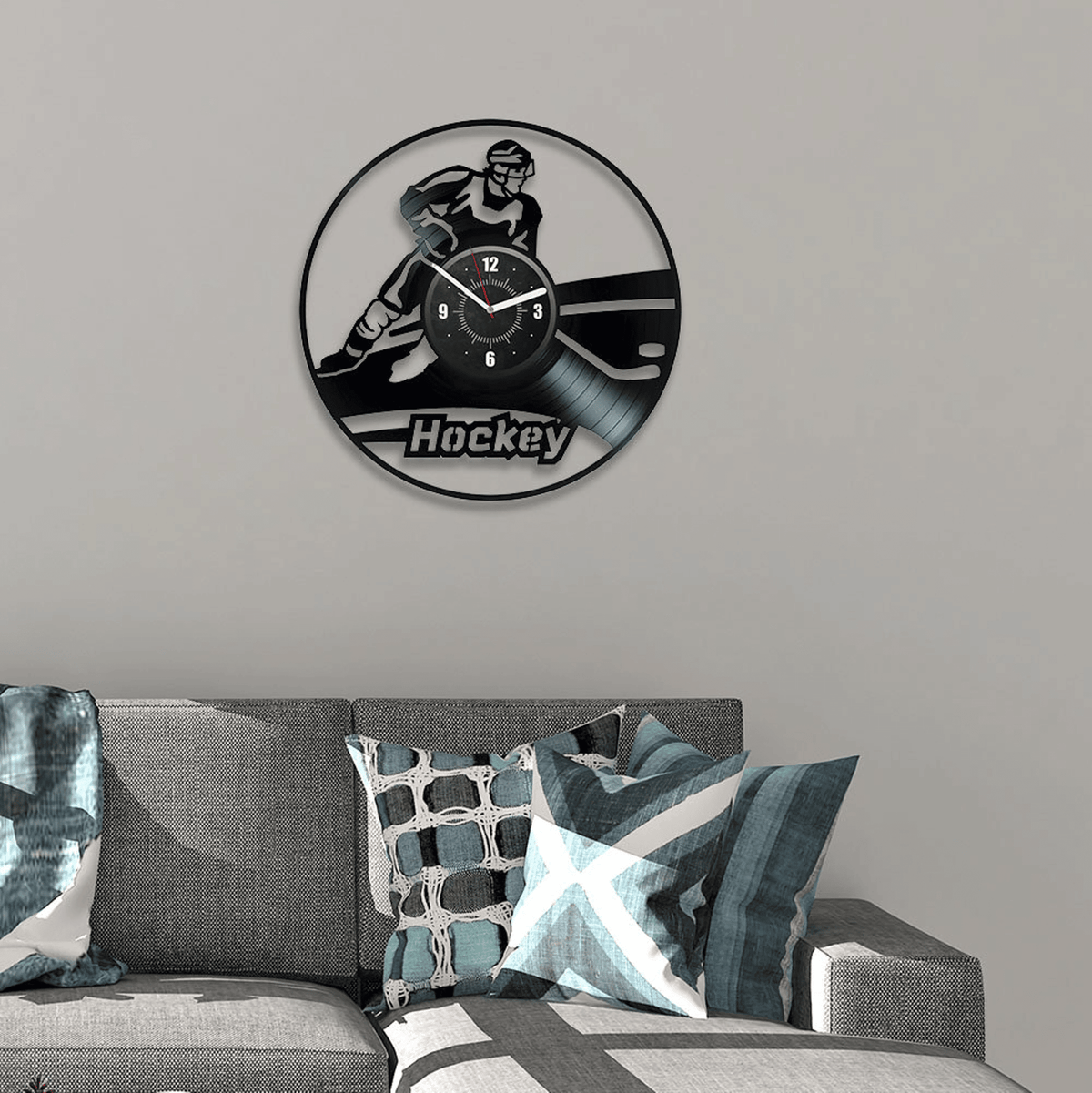 Hockey Player Vinyl Record Clock Sports Decor For Office Hockey Wall Art Unique Gift For Coach Birthday Gift Father