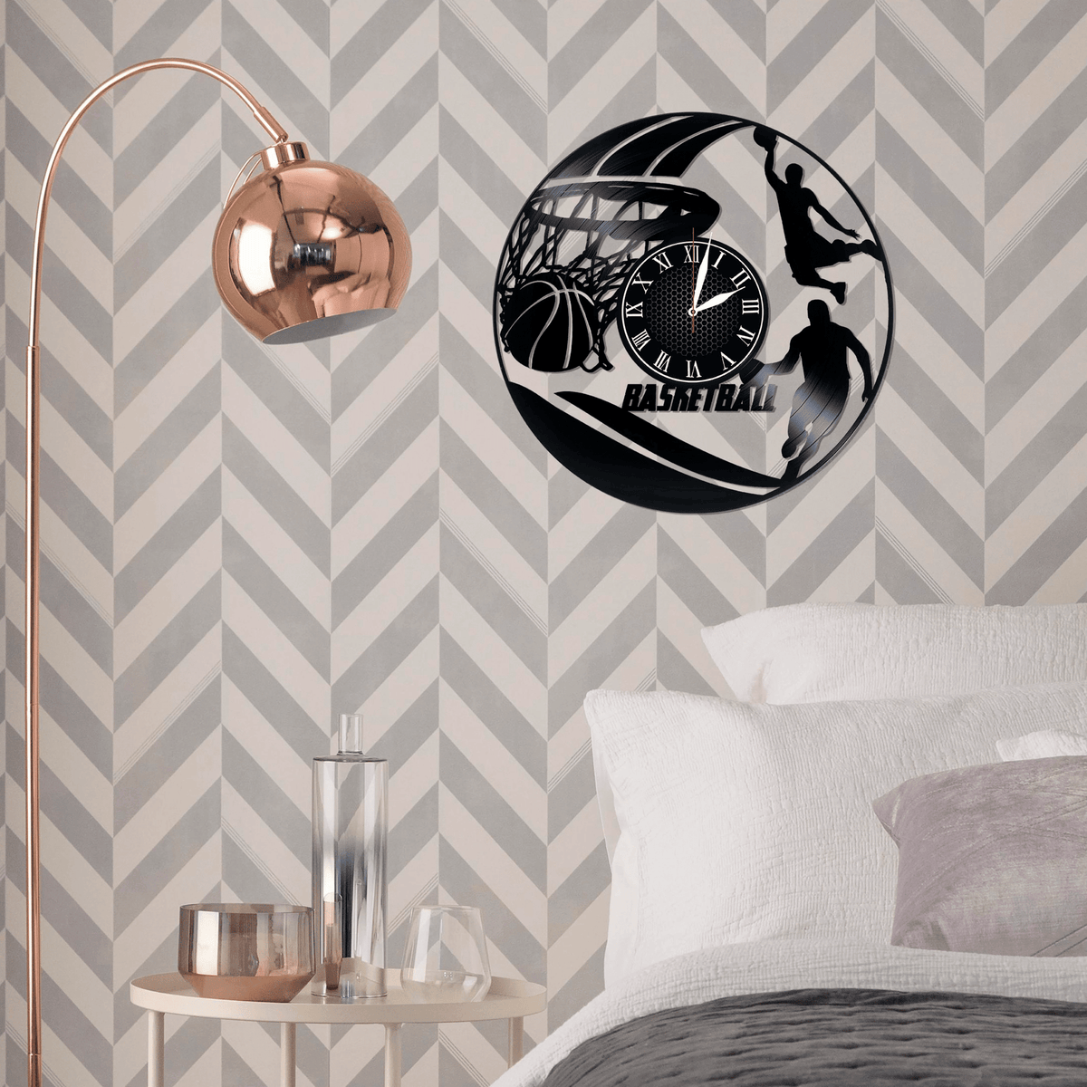 Hand Made Vinyl Record Clock, Gift For Basketball Lovers, Vintage Clock, Wall D���������cor College Teenage Kids Play Game Room, Motivation Clock