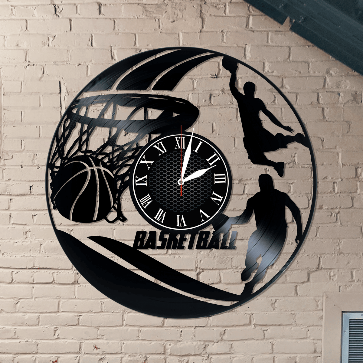 Hand Made Vinyl Record Clock, Gift For Basketball Lovers, Vintage Clock, Wall D���������cor College Teenage Kids Play Game Room, Motivation Clock