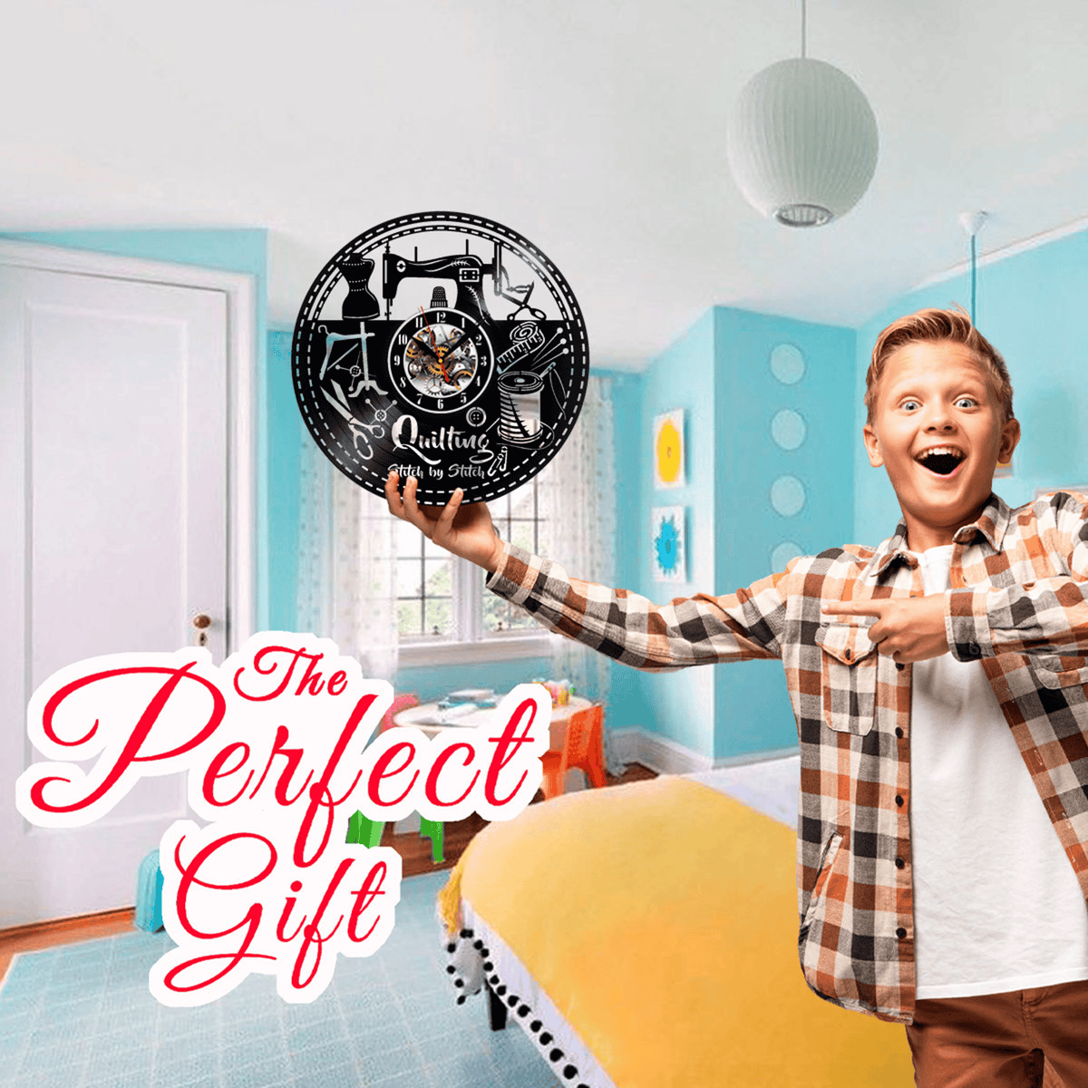 Quilting Stitch By Stitch Vinyl Record Wall Clock Gifts For Him Her Kids Decor For Home Bedroom Bathroom Surprise Ideas For Best Friends