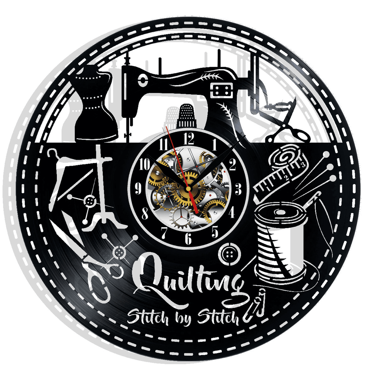 Quilting Stitch By Stitch Vinyl Record Wall Clock Gifts For Him Her Kids Decor For Home Bedroom Bathroom Surprise Ideas For Best Friends
