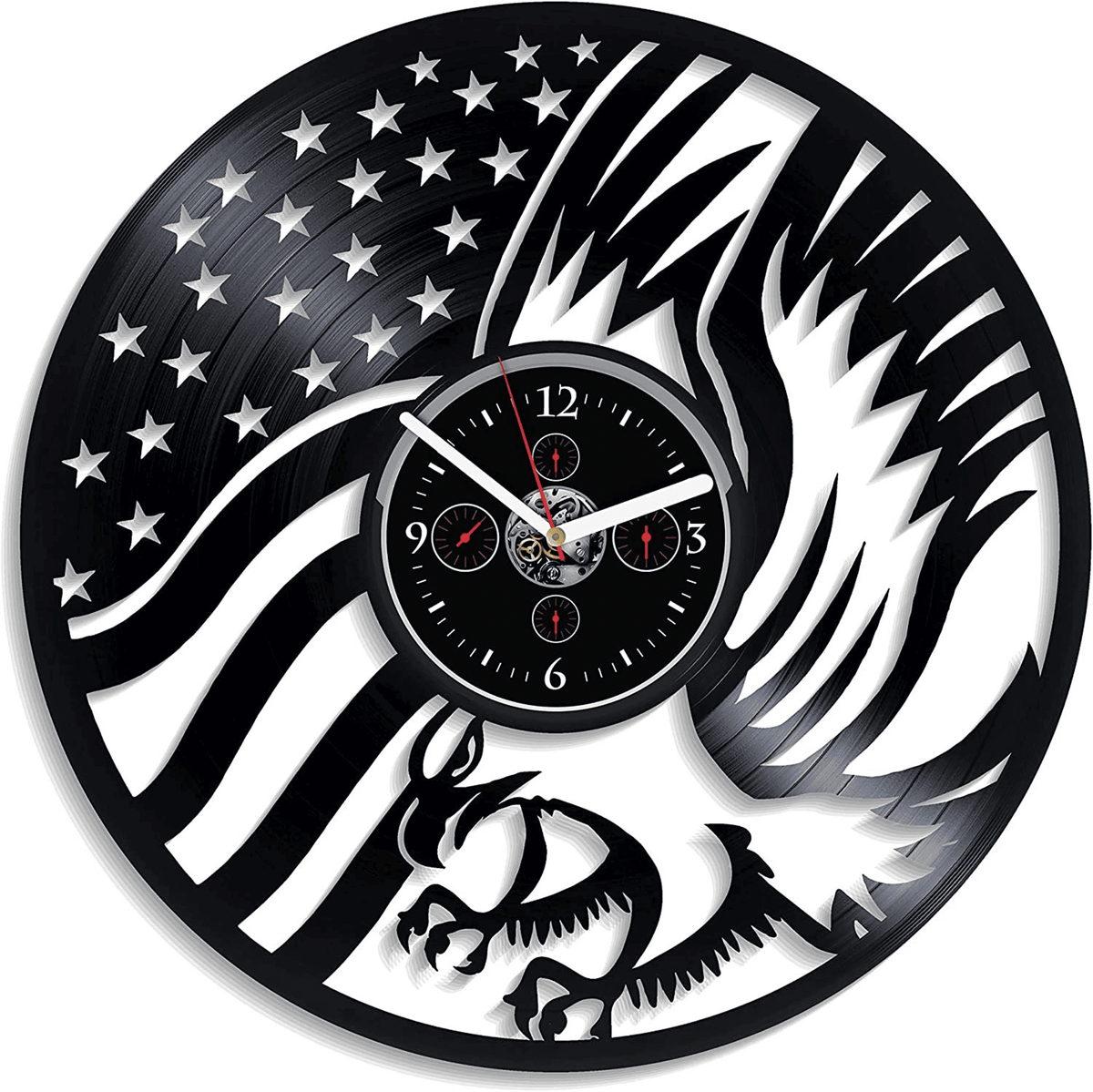 American Eagle Vinyl Record Clock Patriotic Decor Original Decor For Mens Room Retirement Gifts American Flag Art Soldier Gift