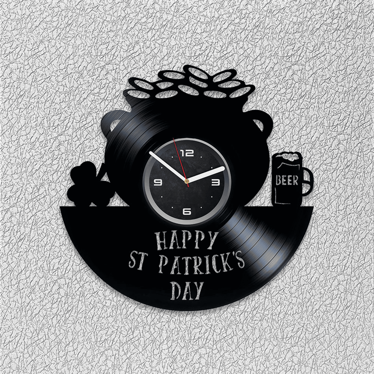 St Patrick's Day Vinyl Record Large Wall Clock Original Decor For Bar Patrick Day Artwork Housewarming Gift Ideas