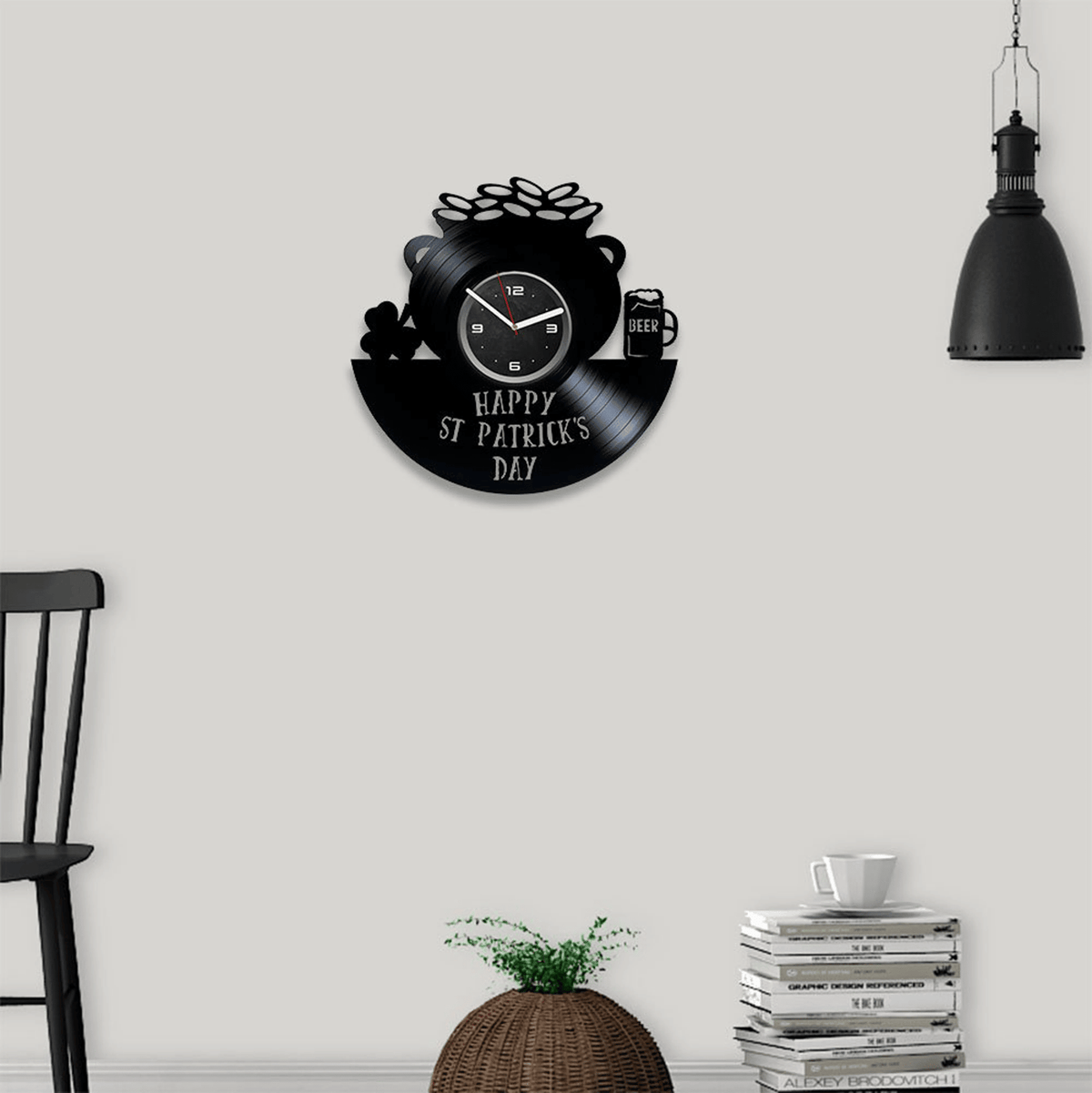 St Patrick's Day Vinyl Record Large Wall Clock Original Decor For Bar Patrick Day Artwork Housewarming Gift Ideas
