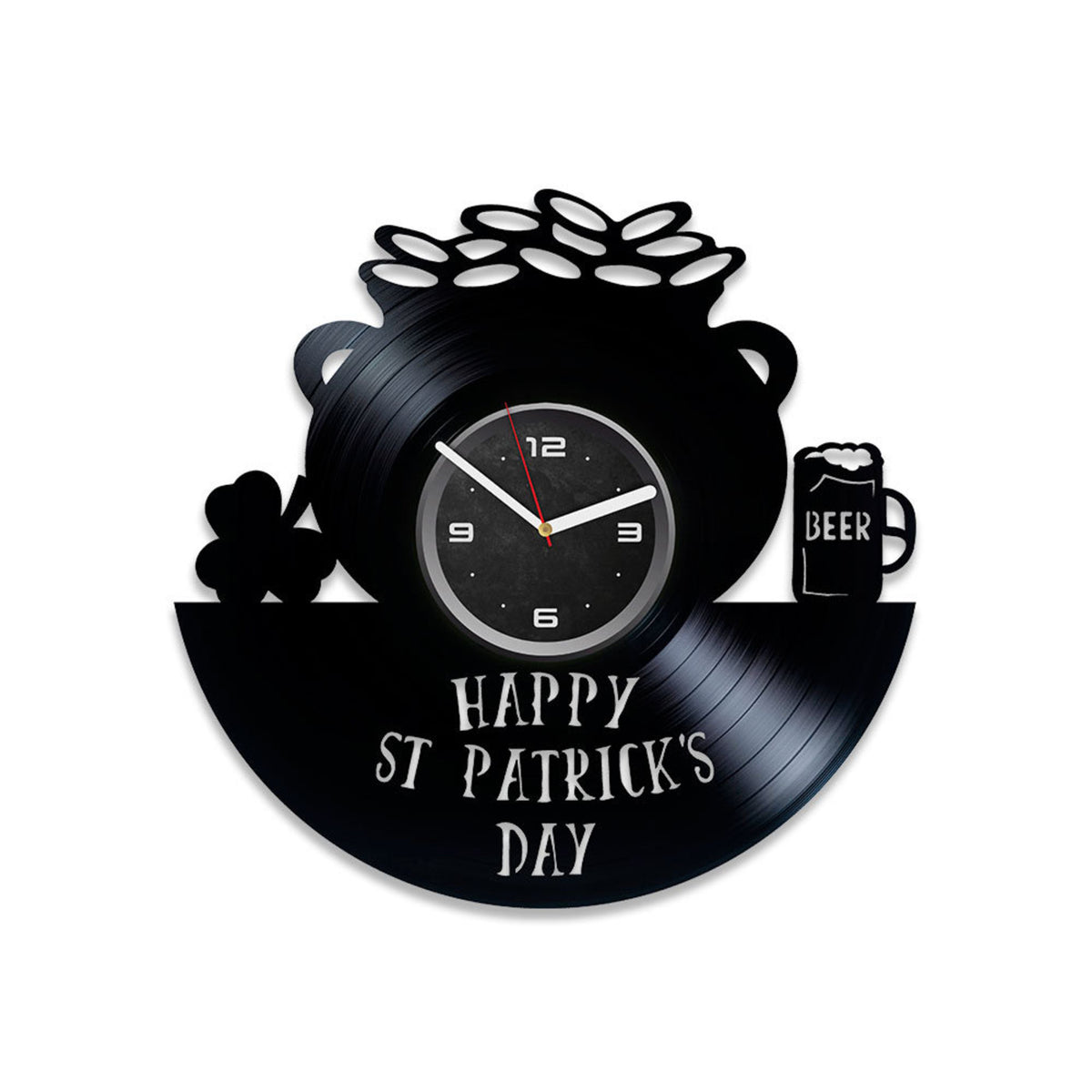 St Patrick's Day Vinyl Record Large Wall Clock Original Decor For Bar Patrick Day Artwork Housewarming Gift Ideas