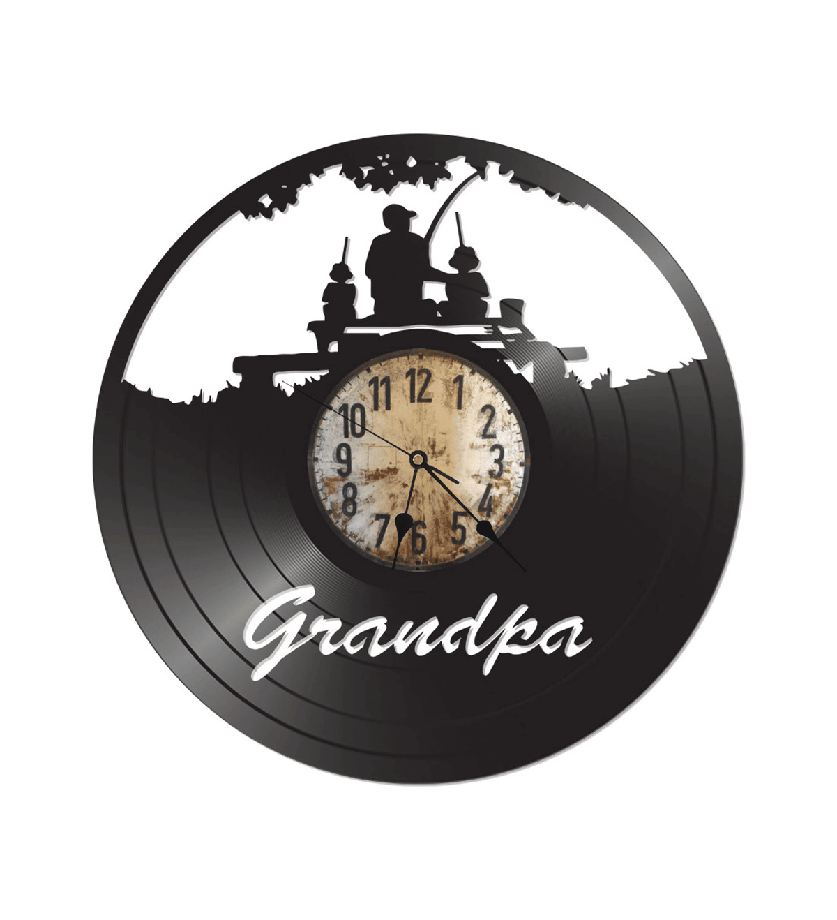 Fishing With Grandpa Vintage Vinyl Record Clock, Re-Purposed