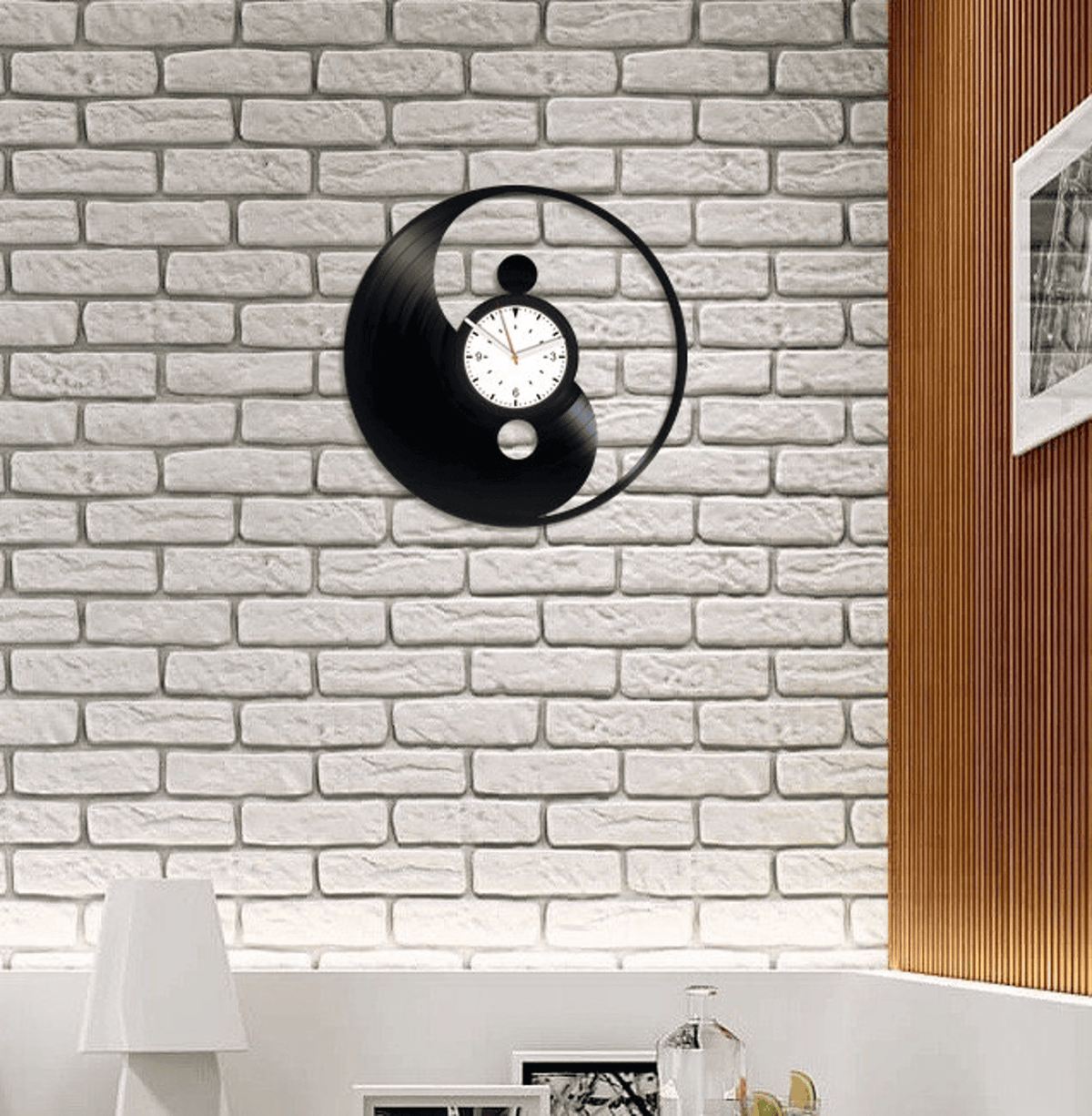Yin Yang Wall Clock Made From Vinyl Record, Vintage Decor For Yoga Studio, Xmas Gift For Wife, Original Wall Art