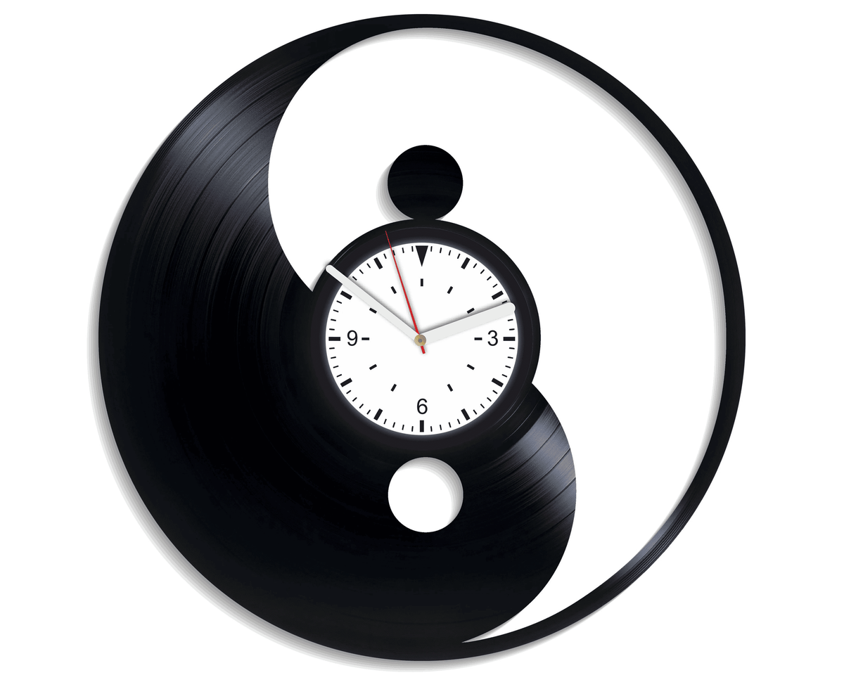 Yin Yang Wall Clock Made From Vinyl Record, Vintage Decor For Yoga Studio, Xmas Gift For Wife, Original Wall Art