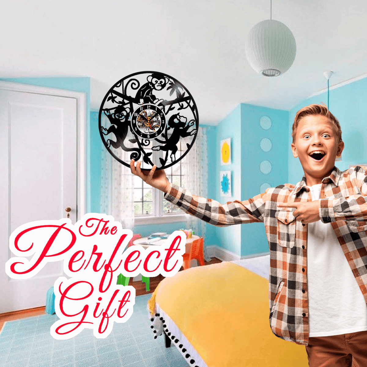Monkey Vinyl Record Wall Clock Gifts For Him Her Kids Decor For Home Bedroom Bathroom Kitchen Art Surprise Ideas For Best Friends